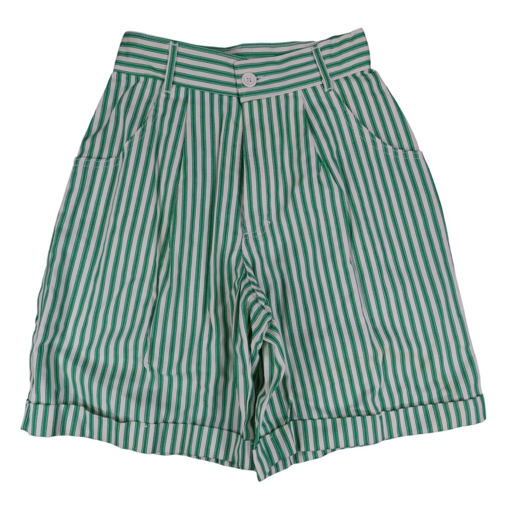 Hang Ten Shorts Womens 3/4 Vintage 80s Green White Striped Cotton High Waist NWT